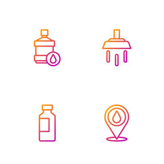 Wall Mural - Set line Water drop with location, Bottle of water, Big bottle clean and Shower. Gradient color icons. Vector