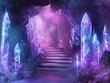 A mystical crystal cave podium with glowing gems for fantasy and mystical products
