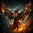 3d rendering of a phoenix bird in the fire with wings spread