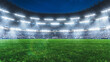 © Gorodenkoff - Aesthetic Shot of a Big and Empty Soccer Football Stadium With Crowd Of Fans Cheering in Excitement Before the Match. Lights Are Shining on The Sports Arena Grass Field. Sold Out Stadium Concept.