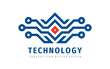 Electronic computer technology creative logo design. Digital connection chip sign. Network communication concept symbol. Database icon. Blockchain futuristic symbol.