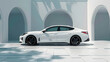 3D rendering - illustration of white city car on white background