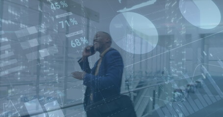 Canvas Print - Image of financial data processing over two diverse business people