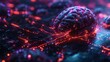 Glowing Human Brain. Dark Blue and Pink Neon Background with Neural Networks And Artificial Intelligence. Futuristic Style. AI Generative