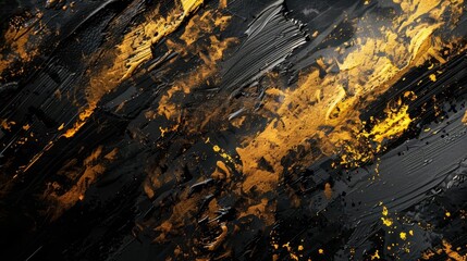 closeup of rough dark gold and black abstract art painting with oil and acrylic brushstrokes digital painting