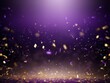 Purple background, football stadium lights with gold confetti decoration, copy space for advertising banner or poster design