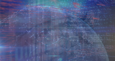 Wall Mural - image of network of connections and data processing over globe and close up of female eye