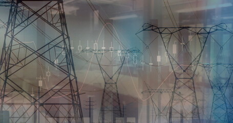 Canvas Print - Image of data processing over pylons