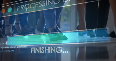 Canvas Print - Image of data processing over legs of diverse people walking