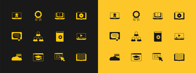 Set Audio book, Online education, class, with diploma and icon. Vector