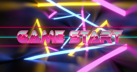Wall Mural - image of game start text over neon lines