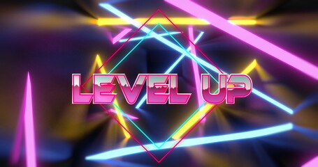 Wall Mural - image of level up text over neon lines