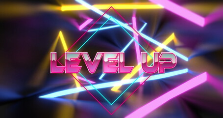 Wall Mural - image of level up text over neon lines