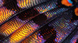 Unreal trippy texture of a colorful butterfly wing, high magnification, bright neon colors