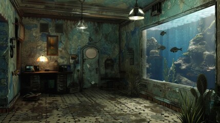 Wall Mural - Aquarium empty indoor scenario