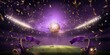 © GalleryGlider - Purple background, lights and golden confetti on the purple background, football stadium with spotlights, banner for sports events
