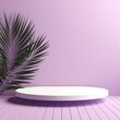 Purple background with palm leaf shadow and white wooden table for product display, summer concept. Vector illustration