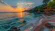 Marvellous Sunrise Beach Tranquil Holiday Destination,
The sunset over the calm coast reflects the orange heat 