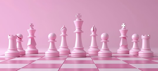 Wall Mural - Chess pieces symbolize strategic success and leadership on colorful board with text space