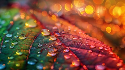 Wall Mural - Abstract Macro: A close-up photo of a water droplet on a leaf