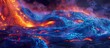 A painting showcasing the fiery intensity of molten lava flowing into the ocean, creating a dynamic display of natural forces colliding.