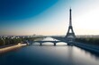 Eiffel Tower landscape, Wide shot with blue sky 
