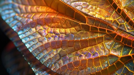 Wall Mural - Textures and Patterns: A photo macro close-up of the intricate patterns and textures on a dragonflys wing