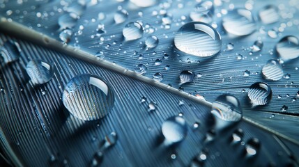 Wall Mural - Water Droplets: A macro close-up photo of water droplets on a feather