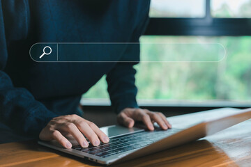 Wall Mural - the search bar on the laptop. concept of keyword search engines, web browser information, seo optimi