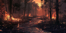  A Stream In A Burning Forest (3).jpg, A Stream In A Burning Forest AI-generated Imagew