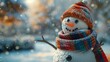 Charming 3D illustration of a snowman wrapped in a vibrant wool scarf, bringing warmth to a wintery scene  Color Grading Complementary Color