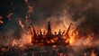 fire and flames with smoke and embers on kings crown medieval royalty concept illustration