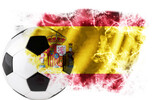 Fototapeta Góry - White background with Spain flag and soccer ball