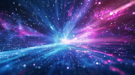 Wall Mural - futuristic abstract background with blue and purple neon glow speed of light in galaxy explosion space digital illustration