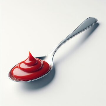 A spoon of ketchup isolated on a white background