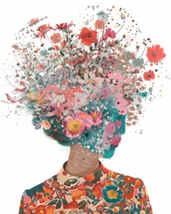 Wall Mural - Beautiful Woman with Floral Hair Accessories, Flower Crown, and Blooming Flowers Illustration for Spring and Summer Season