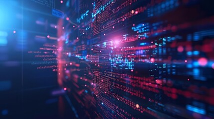 futuristic digital technology and software development concept with coding on virtual screen illustration
