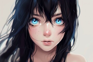 Wall Mural - A girl with blue eyes and long black hair