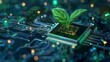 green plant sprout growing from computer chip on digital background organic technology concept illustration
