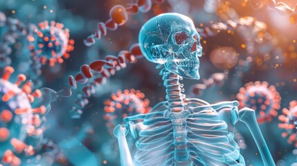 Wall Mural - human skeleton anatomy with coronavirus medical background educational scientific illustration
