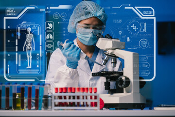 Wall Mural - scientist works with a pipette and a test tube. scientific laboratory of biotechnology, development 