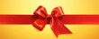 Red ribbon with bow on yellow background, Christmas card concept. Space for text. Red and Yellow Background