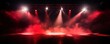 Red stage background, red spotlight light effects, dark atmosphere, smoke and mist, simple stage background, stage lighting, spotlights