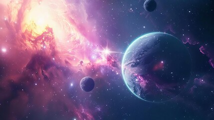 Wall Mural - majestic galaxy cosmos with colorful nebulae stars and planets abstract multicolored space backgroun