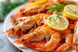 Boiled Large Shrimp on Plate - Delicious Seafood Close-up with Epicure Colors and Texture 