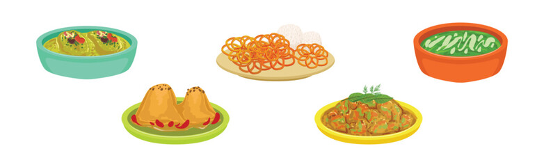 Sticker - Traditional Indian Food and Served Dish Vector Set