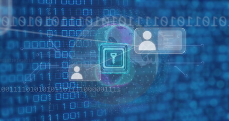 Image of padlock icon over binary coding data processing