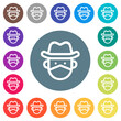 Bandit avatar outline flat white icons on round color backgrounds