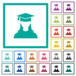 Graduate female avatar flat color icons with quadrant frames