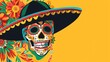 Colorful Dia de los Muertos Skull with Festive Sombrero